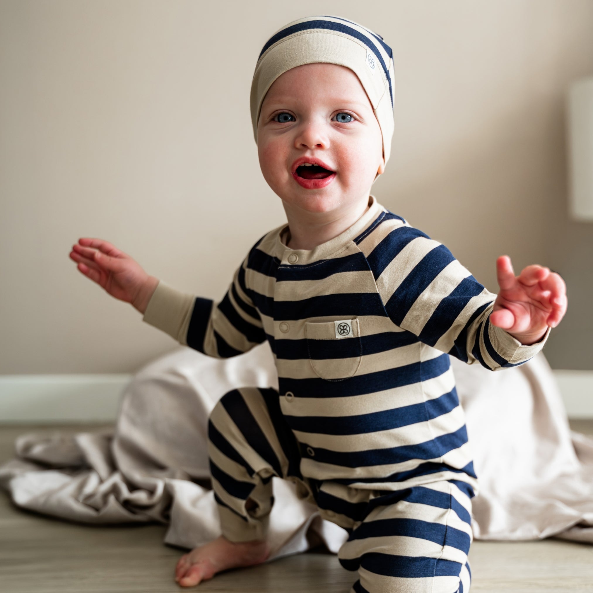 Baby playsuit in Navy Stripe - UPF 50+