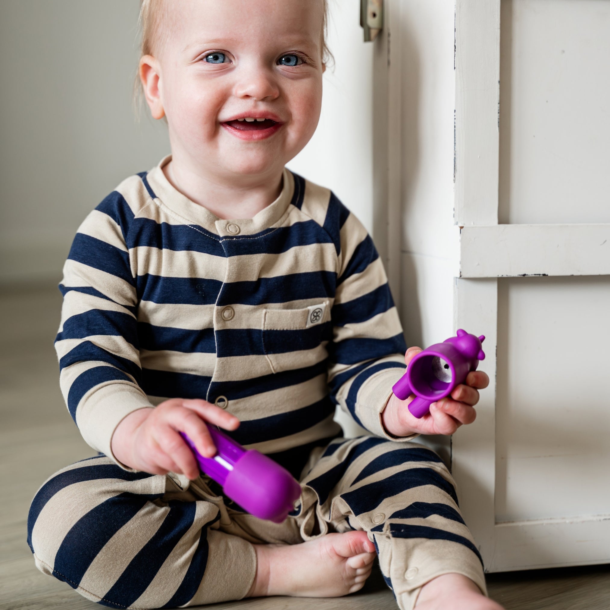 Baby playsuit in Navy Stripe - UPF 50+