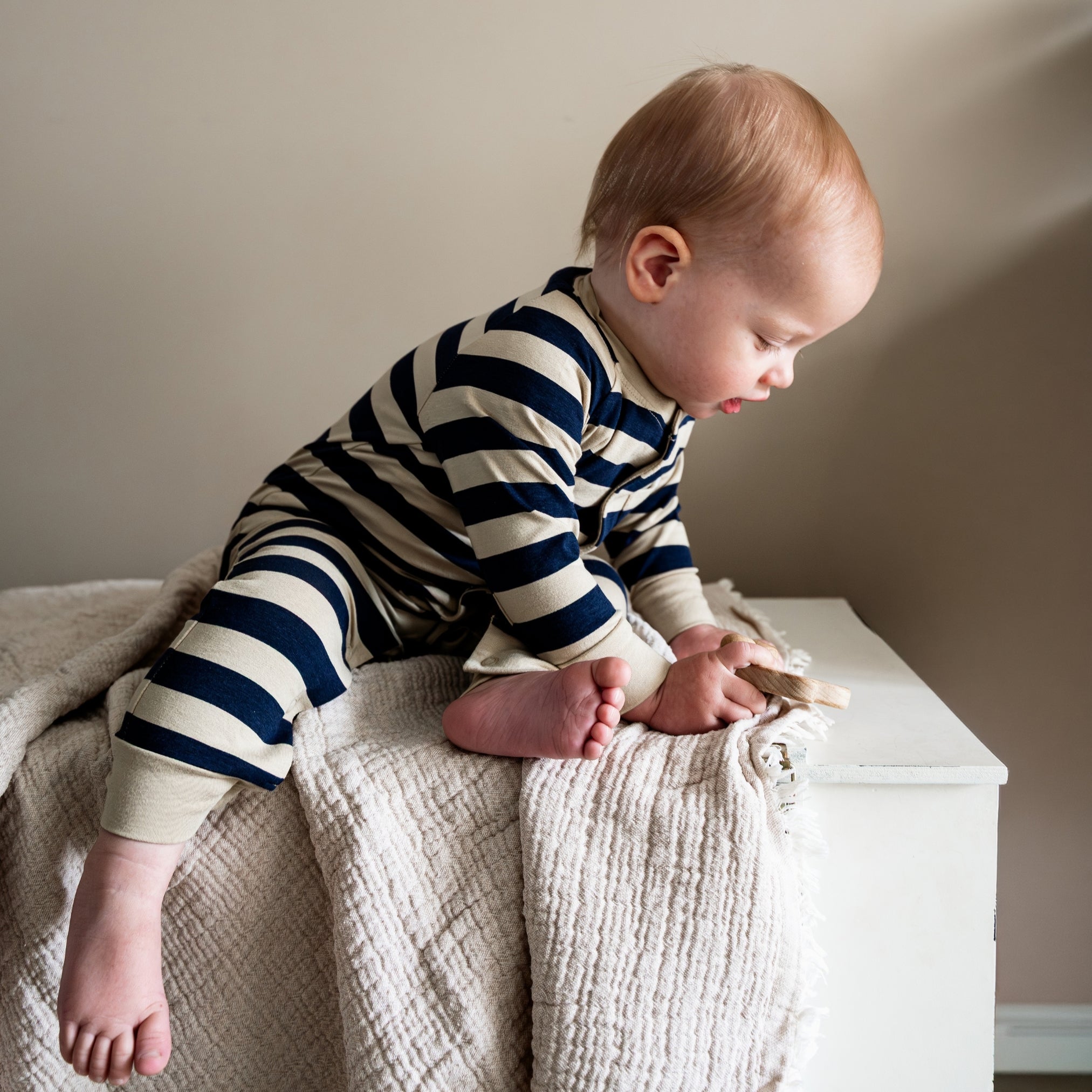 Baby playsuit in Navy Stripe - UPF 50+