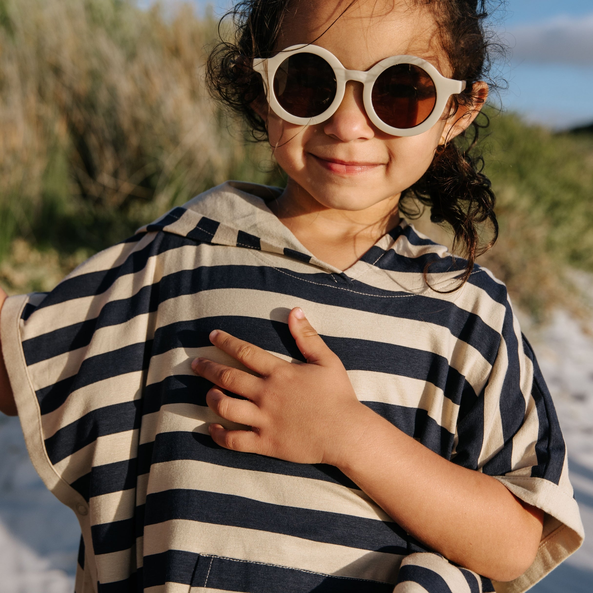 UV Poncho in Navy/Sandy Stripe - UPF 50+
