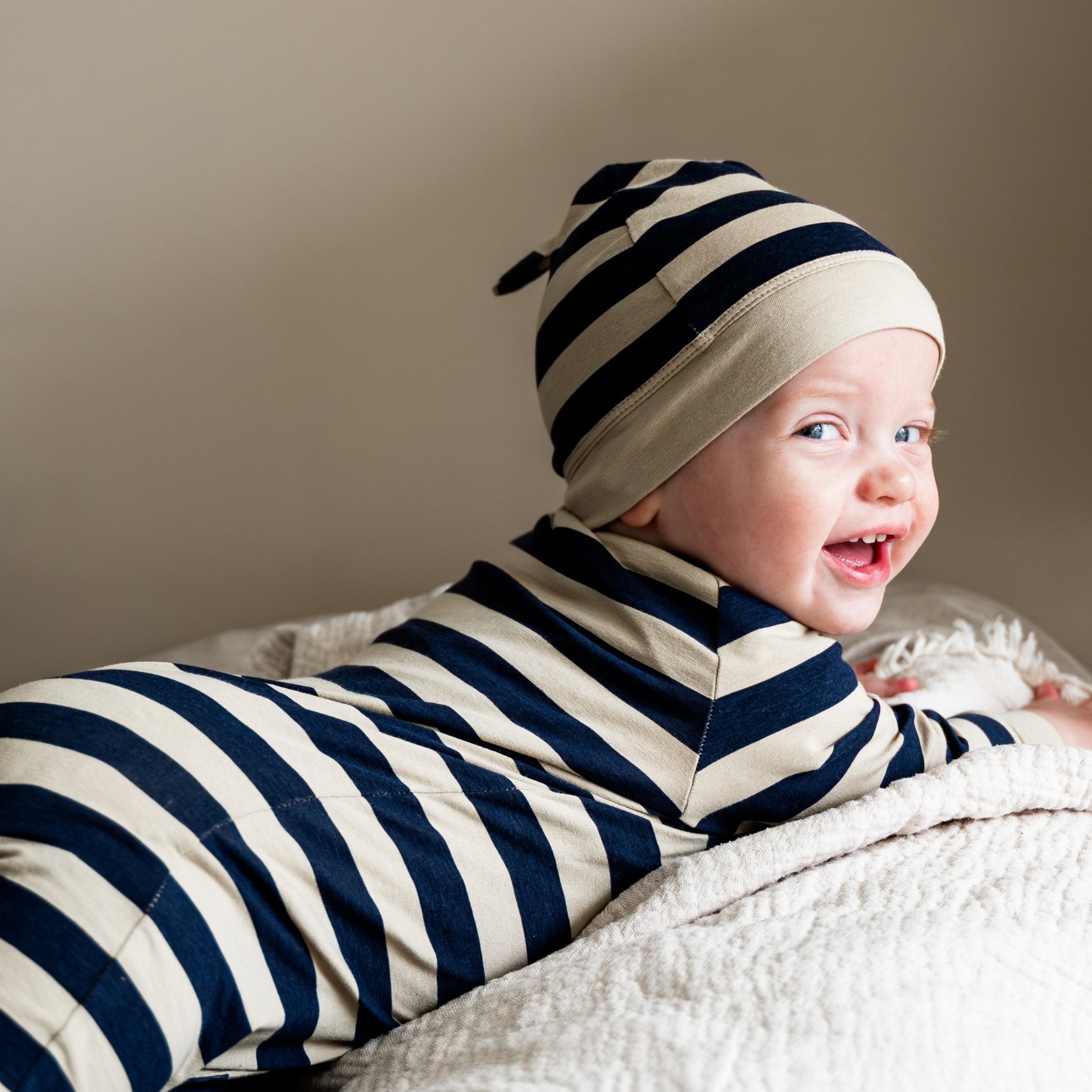 Baby playsuit in Navy Stripe - UPF 50+
