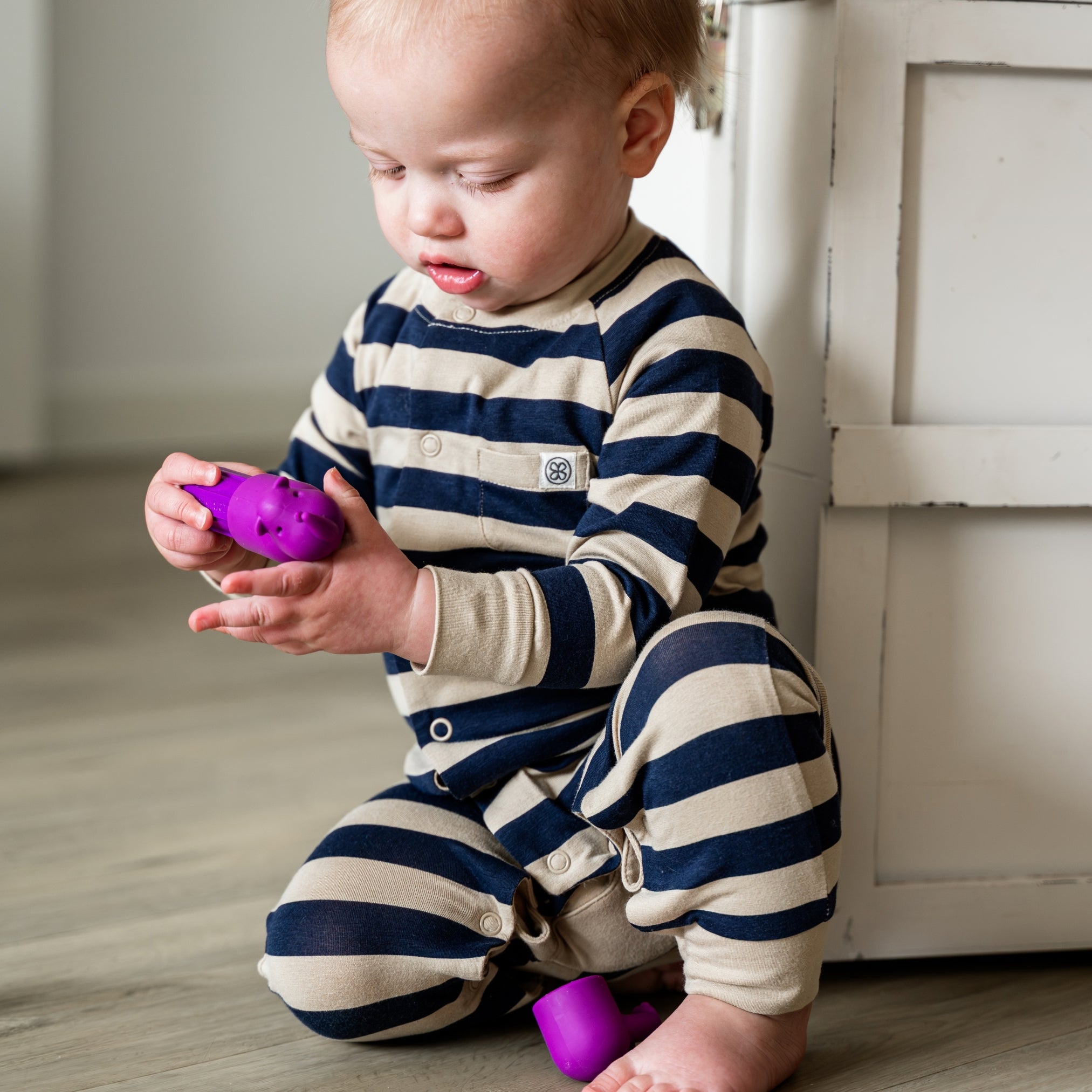 Baby playsuit in Navy Stripe - UPF 50+
