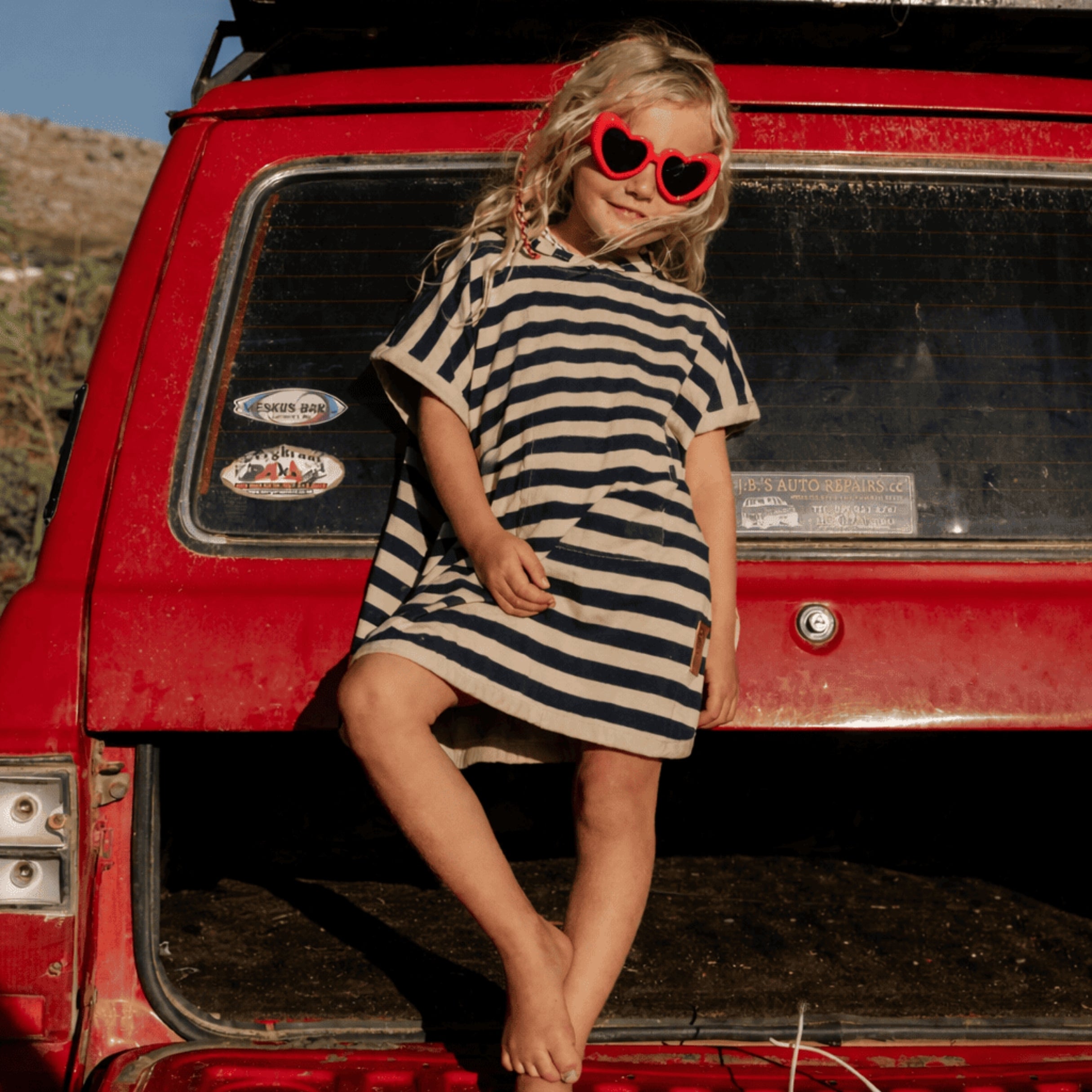 UV Poncho in Navy/Sandy Stripe - UPF 50+
