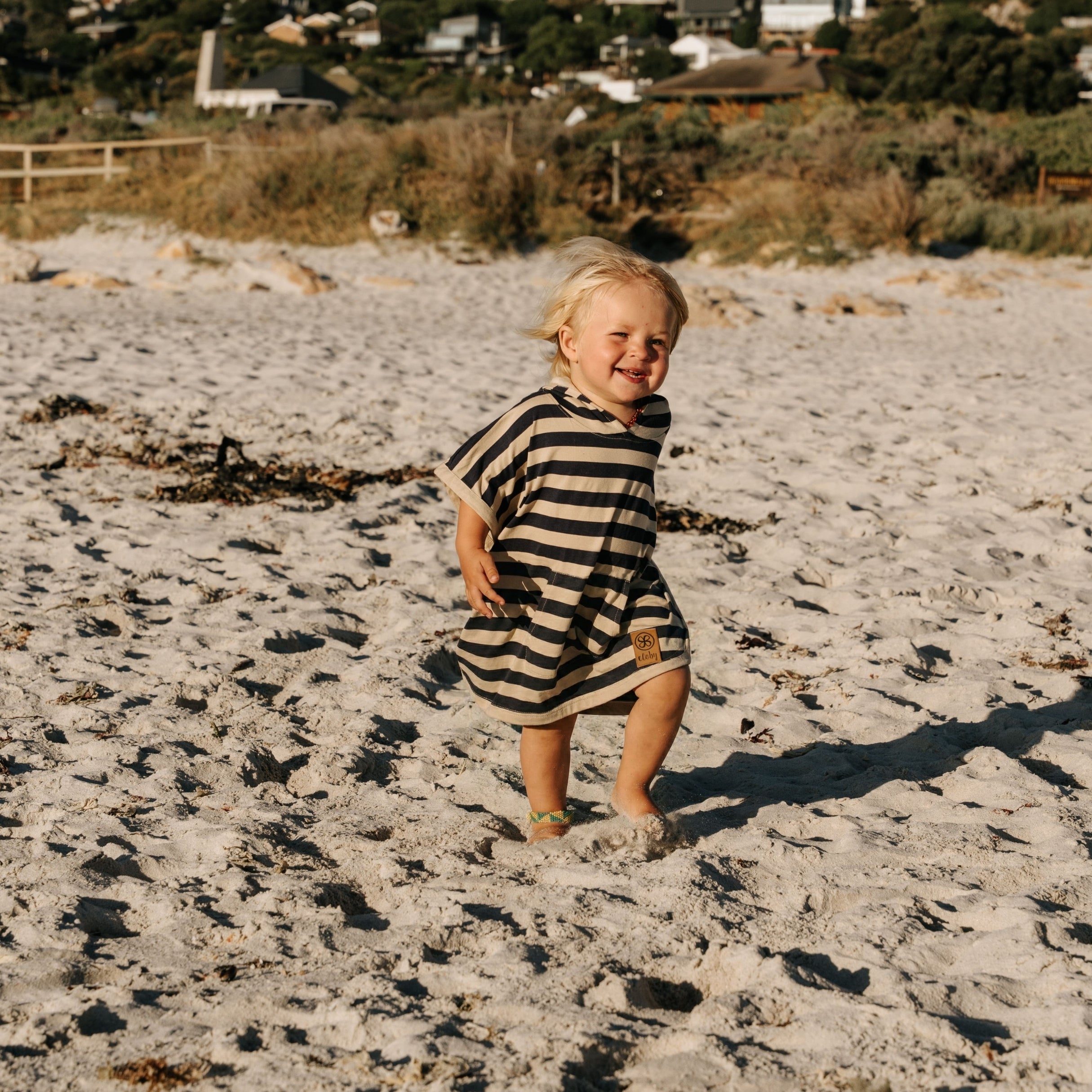 UV Poncho in Navy/Sandy Stripe - UPF 50+